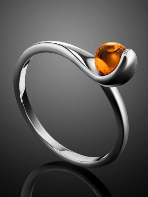 amberholl Стильное тонкое кольцо «Лея» из серебра и коньячного янтаря
