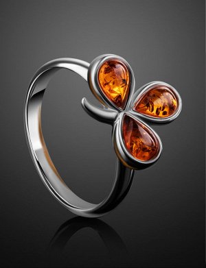 Очаровательное кольцо из серебра и янтаря коньячного оттенка «Кипарис»