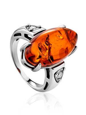 Яркое кольцо из серебра с натуральным янтарём и кристаллами «Пенелопа»