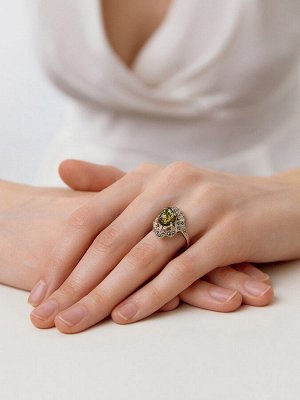 Эффектное серебряное кольцо с янтарем и марказитами «Эйфория»