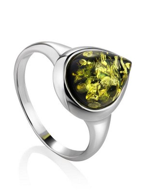 Стильное серебряное кольцо со вставкой из натурального балтийского зелёного янтаря «Корсика»