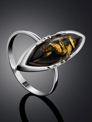 Великолепное кольцо из серебра с натуральным янтарём зелёного цвета «Годива»