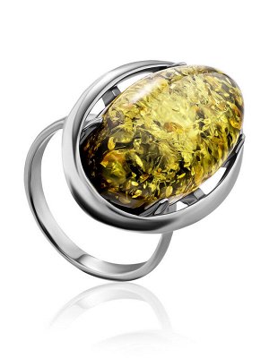 Классическое серебряное кольцо с зелёным янтарём «Элегия»