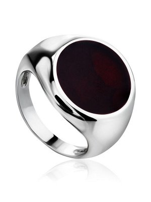 Роскошный мужской перстень «Монако» из серебра и янтаря тёмно-вишнёвого цвета