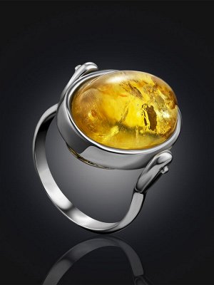 Кольцо-перевёртыш из серебра с янтарём лимонного и зелёного цветов «Годжи»