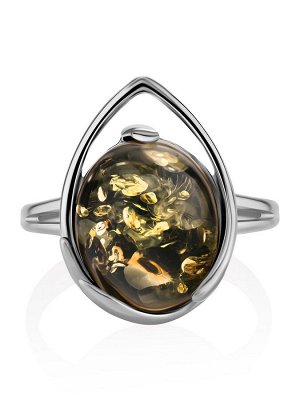 Серебряное кольцо с натуральным янтарём зелёного цвета «Селена»