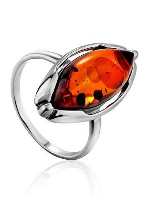 Серебряное кольцо с натуральным янтарём коньячного цвета «Баллада»