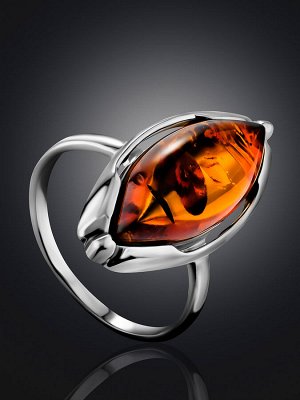 Серебряное кольцо с натуральным янтарём коньячного цвета «Баллада»