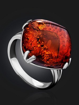 Серебряное кольцо с натуральным янтарем коньячного цвета «Византия» крупное