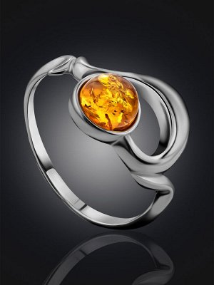 Нежное кольцо из серебра со вставкой из натурального лимонного янтаря «Талита»