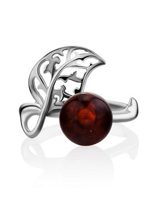 Великолепное ажурное кольцо из серебра с янтарём «Флорина»