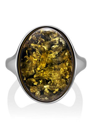 Овальное кольцо «Годжи крупное» из серебра с натуральным зелёным янтарём