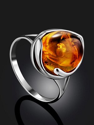Нежное кольцо из серебра со вставкой из натурального балтийского янтаря золотисто-коньячного цвета «Селена»