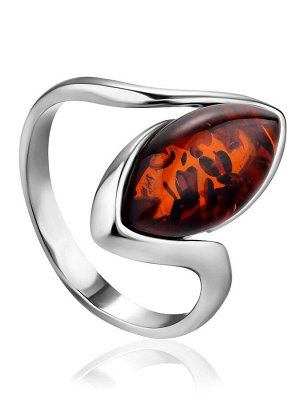 Серебряное кольцо с натуральным балтийским янтарём коньячного цвета «Амидала»