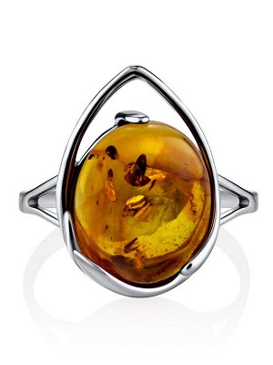 Нежное кольцо из серебра со вставкой из натурального балтийского янтаря золотисто-коньячного цвета «Селена»