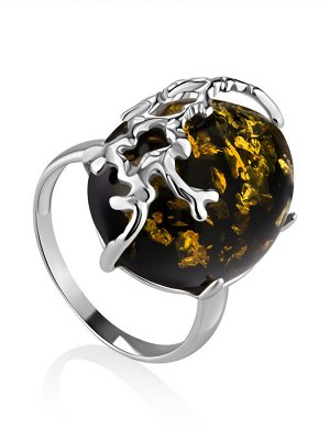 Эффектное кольцо из серебра и натурального янтаря «Ариэль»