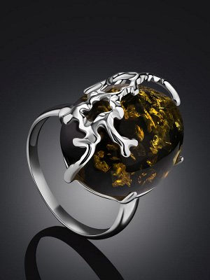 Эффектное кольцо из серебра и натурального янтаря «Ариэль»