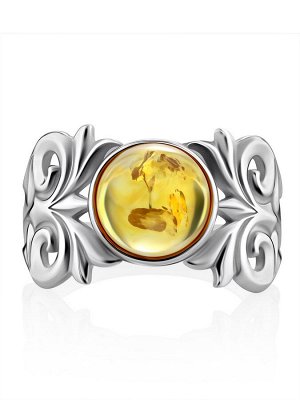 Нежное ажурное кольцо из серебра и натурального лимонного янтаря «Кордова»