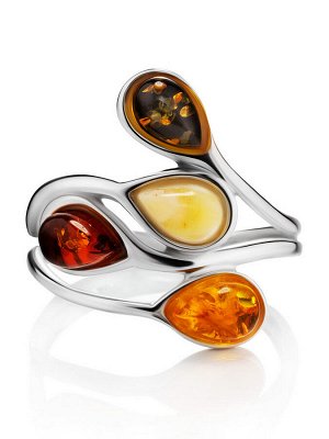 Нарядное серебряное кольцо с янтарём разных оттенков «Сорренто»