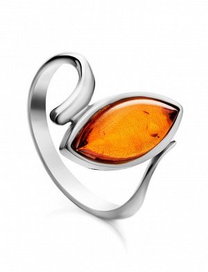 Легкое кольцо из серебра с янтарем коньячного цвета «Адажио»