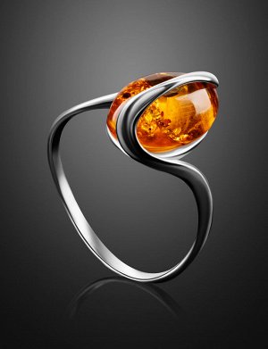 Небольшое кольцо «Милан» из серебра и золотистого янтаря