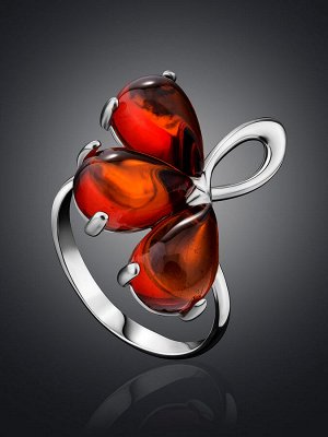 Изящное серебряное кольцо с вставками из натурального коньячного янтаря «Одуванчик»