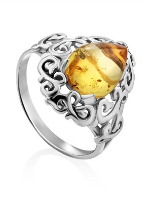 Изысканное кольцо из серебра с натуральным балтийским лимонным янтарём «Луксор»
