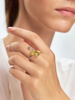 Изысканное серебряное кольцо с янтарём лимонного цвета «Одуванчик»