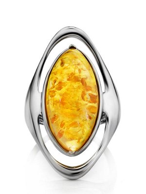 Крупное серебряное кольцо с овальной вставкой сверкающего лимонного янтаря «Аллегро»