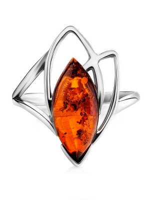 amberholl Ажурное серебряное кольцо с янтарём коньячного цвета «Прометей»