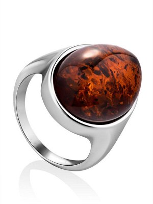 Элегантное крупное кольцо из натурального балтийского янтаря коньячного цвета «Годжи крупное»