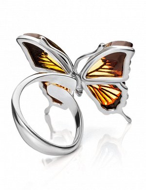 Очаровательное кольцо из серебра и натурального янтаря «Апрель»