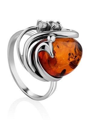 Кольцо из натурального чайного янтаря в серебре «Мелисса»