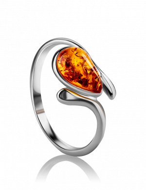 Изящное серебряное кольцо с золотистым янтарём «Гермия»