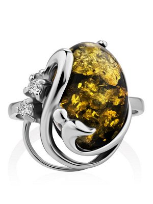 amberholl Серебряное кольцо со вставкой из натурального зелёного янтаря «Мелисса»