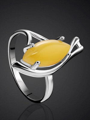 Нежное кольцо из серебра с натуральным медовым янтарём «Ирис»
