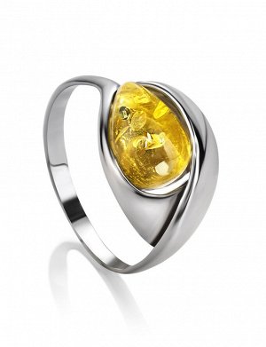 Изящное кольцо из серебра с янтарём красивого лимонного цвета «Пион»