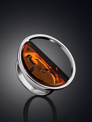 Круглое кольцо из серебра и коньячного янтаря «Монако»
