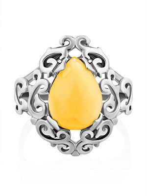 Нежное ажурное серебряное кольцо с натуральным балтийским медовым янтарём «Луксор»