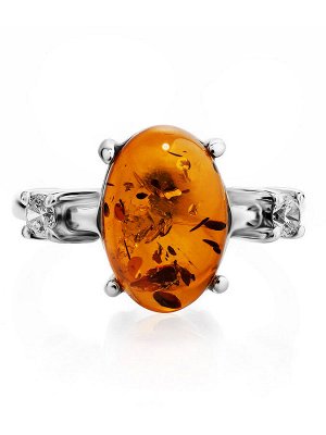 Элегантное кольцо из серебра и натурального янтаря коньячного цвета «Ностальгия»