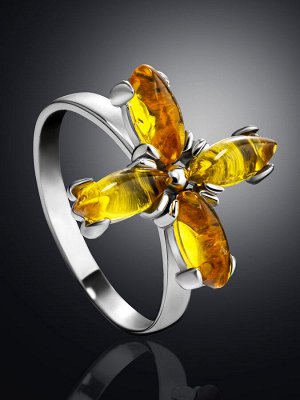 Изысканное кольцо «Суприм» из серебра и натурального янтаря лимонного цвета