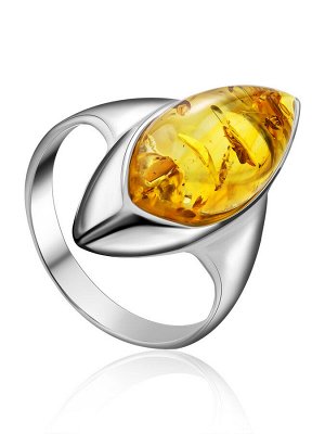 Серебряное кольцо c натуральным янтарем красивого лимонного цвета «Акация»