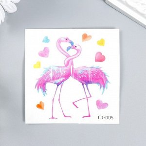 Татуировка на тело цветная "Влюблённые фламинго" 8 х 8 см