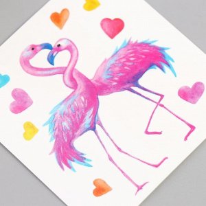 Татуировка на тело цветная "Влюблённые фламинго" 8х7,5 см
