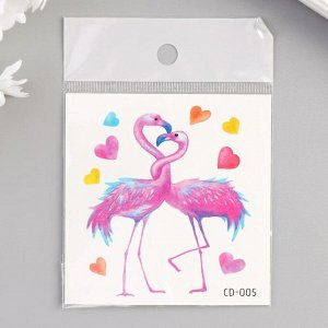 Татуировка на тело цветная "Влюблённые фламинго" 8х7,5 см