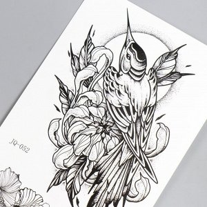 Татуировка на тело чёрная "Колибри в цветах" 10х21 см