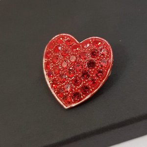 Мини-брошка "Сердце", красная, со стразами, арт.606.176