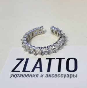 zlatto Кольцо с цирконами, покрытие родий, безразмерное размер с 16 по 18, арт. 13.0072