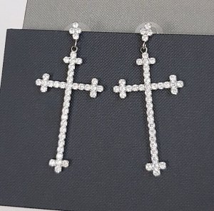 Серьги-гвоздики "Кресты" с цирконами, серебристый цвет, 37186, арт.606.432