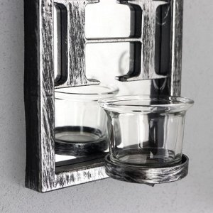 Подсвечник пластик, стекло на 1 свечу "Отражение веры" d-4 см стар. серебро 8х12х41 см